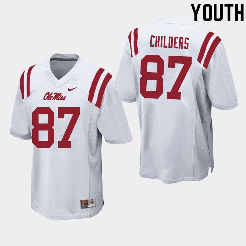 Garrett Childers Ole Miss Rebels NCAA Youth White #87 Stitched Limited College Football Jersey JGV8058ET